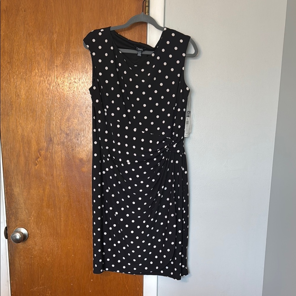 Chaps Black and White Polka Dot Midi Dress